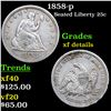 Image 1 : 1858-p Seated Liberty Quarter 25c Grades xf details