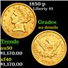 1850-p Gold Liberty Half Eagle $5 Grades AU Details