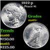 Image 1 : 1922-p Peace Dollar $1 Grades GEM+ Unc