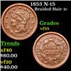 1853 Braided Hair Large Cent N-15 1c Grades vf++