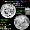 Image 1 : ***Auction Highlight*** 1921-p Peace Dollar $1 Graded ms64+ By SEGS (fc)