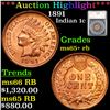 Image 1 : ***Auction Highlight*** 1891 Indian Cent 1c Graded ms65+ rb By SEGS (fc)