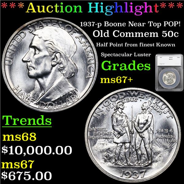 ***Auction Highlight*** 1937-p Boone Old Commem Half Dollar Near Top POP! 50c Graded ms67+ By SEGS (