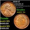 Image 1 : 1918-d Lincoln Cent 1c Grades Choice+ Unc BN