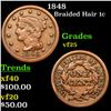 1848 Braided Hair Large Cent 1c Grades vf+