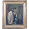 Image 1 : AN OIL ON CANVAS OF A WELL-DRESSED YOUNG WOMAN OVERSEEING A YOUNG BOY`S USE OF A CHAMBERPOT