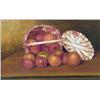 Image 2 : AN OIL ON CANVAS STILL-LIFE OF APPLES SPILLING FROM A WOVEN BASKET