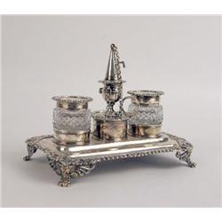 A GEORGE IV SILVER INKSTAND