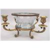 Image 1 : AN ETCHED GLASS AND GILT-METAL MOUNTED CENTER BOWL AND FOUR-ARM CANDELABRA CENTERPIECE