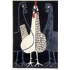 Image 2 : A COLORED WOODCUT, "THREE ROOSTERS", BY KIYOSHI SAITO