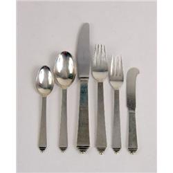A GEORG JENSEN "PYRAMID" PATTERN STERLING SILVER PARTIAL FLATWARE SERVICE
