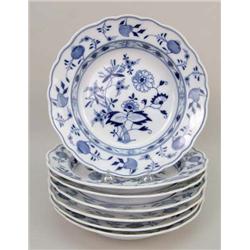 SEVEN MEISSEN BLUE ONION RIM SOUP BOWLS