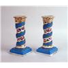 Image 1 : A PAIR OF BLUE-AND-WHITE FLORAL-DECORATED COALPORT SEVRES-STYLE BARLEY-TWIST CANDLE STICKS