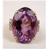 Image 2 : A 14K YELLOW GOLD, AMETHYST AND DIAMOND RING