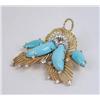 Image 2 : AN ITALIAN 18K YELLOW GOLD, DIAMOND AND TURQUOISE STYLIZED FLORAL
