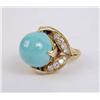 Image 1 : AN 18K YELLOW GOLD, DIAMOND AND TURQUOISE DOME RING
