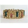 Image 2 : AN 18K BRANCH-FORM YELLOW GOLD, GREEN AND ROSE QUARTZ HEAVY LINK BRACELET