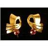 Image 1 : A PAIR OF RETRO 14K ROSE GOLD AND GARNET SWIRL-FORM EARRINGS