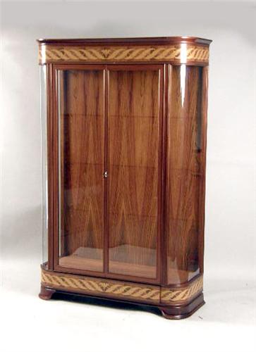 A Custom Made Italian Art Deco Style Inlaid Mahogany Curio Cabinet