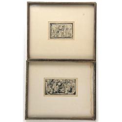TWO FRAMED MONOCHROMATIC ABSTRACT ETCHINGS BY RALPH ROSENBORG