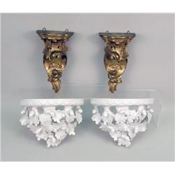 A PAIR OF ITALIAN GLAZED PORCELAIN WALL SHELVES