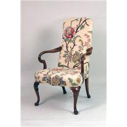 A GEORGE I-STYLE MAHOGANY SHEPHERD`S CROOK ARMCHAIR