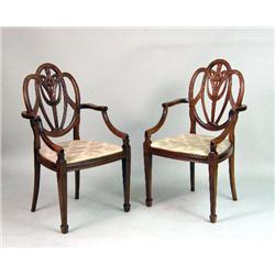 A PAIR OF GEORGE III-STYLE CARVED MAHOGANY ARMCHAIRS