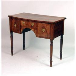 A DIMINUTIVE GEORGE III INLAID MAHOGANY BOWFRONT SIDEBOARD