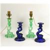 Image 1 : A PAIR OF GREEN SANDWICH GLASS DOLPHIN-FORM CANDLESTICKS
