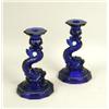 Image 4 : A PAIR OF GREEN SANDWICH GLASS DOLPHIN-FORM CANDLESTICKS