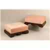 Image 1 : TWO VICTORIAN CARVED ROSEWOOD AND VELVET UPHOLSTERED FOOTSTOOLS