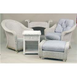 A LARGE GROUP OF WHITE-PAINTED WICKER FURNITURE
