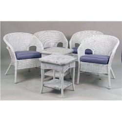 A LARGE GROUP OF WHITE-PAINTED WICKER FURNITURE