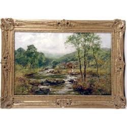 AN OIL ON CANVAS OF A RIVER SCENE