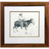 Image 1 : A PENCIL SKETCH OF A MOUNTED COWBOY