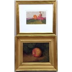 AN OIL ON CANVAS STILL LIFE OF AN APPLE