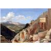 Image 2 : AN OIL ON CANVAS OF A SOUTHERN ITALIAN LANDSCAPE WITH PEASANTS BY A HILL TOWN