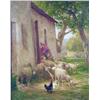 Image 2 : A LARGE OIL ON CANVAS OF A WOMAN AND A FLOCK OF SHEEP ON HER FARMSTEAD