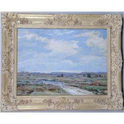 AN OIL ON CANVAS OF A MARSHLAND