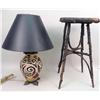 Image 1 : A POLYCHROME-DECORATED, INCISED AND GLAZED TABLE LAMP WITH METAL MOUNTS