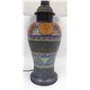 Image 2 : AN ARTS AND CRAFTS POLYCHROME CERAMIC TABLE LAMP WITH METAL MOUNTS