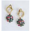Image 1 : A PAIR OF 18K YELLOW GOLD, DIAMOND, CARVED EMERALD, RUBY AND SAPPHIRE "TUTTI-FRUTTI" STYLE DROP EAR 