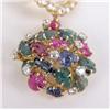 Image 3 : A PAIR OF 18K YELLOW GOLD, DIAMOND, CARVED EMERALD, RUBY AND SAPPHIRE "TUTTI-FRUTTI" STYLE DROP EAR 