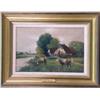 Image 1 : A FRAMED OIL ON CANVAS OF A LANDSCAPE WITH COWS