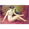 Image 2 : AN ORIENTALIST OIL ON CANVAS OF AN ODALISQUE AND PEACOCK, BY JOSEPH MATURO