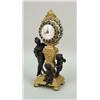 Image 2 : A NEOCLASSICAL-STYLE GILT-METAL, ENAMELED AND JEWELED GARNITURE CLOCK WITH THREE BRONZE FIGURES