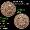 Image 1 : 1820 Coronet Head Large Cent N-13 1c Grades vf+