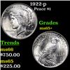 Image 1 : 1922-p Peace Dollar $1 Grades GEM+ Unc