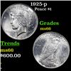 Image 1 : 1925-p Peace Dollar $1 Grades GEM+ Unc