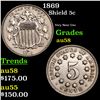 Image 1 : 1869 Shield Nickel 5c Grades Choice AU/BU Slider